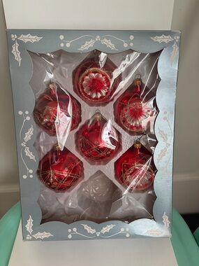 Vintage Kurt S. Adler GC 300 Red Gold Traditional Glass Ornaments Indent & Ball